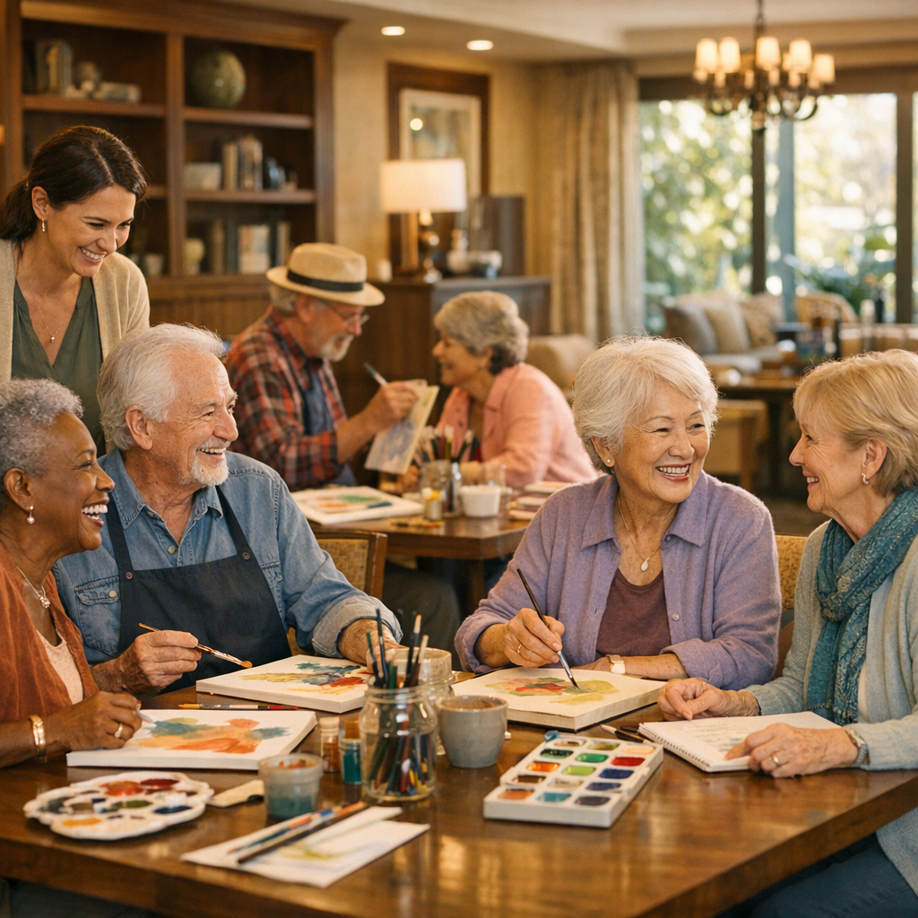 Active senior residents enjoying a cultural outing preparation or incommunity art workshop cheerful conversation warm sophisticated interior design re-Feb-27-2026-06-55-20-7411-PM